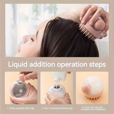 Multifunctional Shampoo Brush with Liquid Dispenser (1pc/2pcs) – Scalp Massager & Shower Scrubber for Gentle Hair Cleaning, Pet Bathing & Bathroom Use